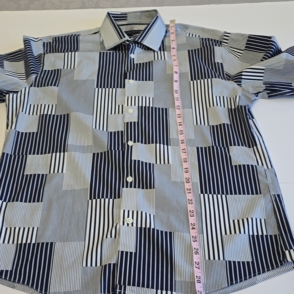 Tommy Hilfiger Men's Blue Block Stripes Long Sleeve Shirt Supima Cotton SZ Large - Picture 10 of 12